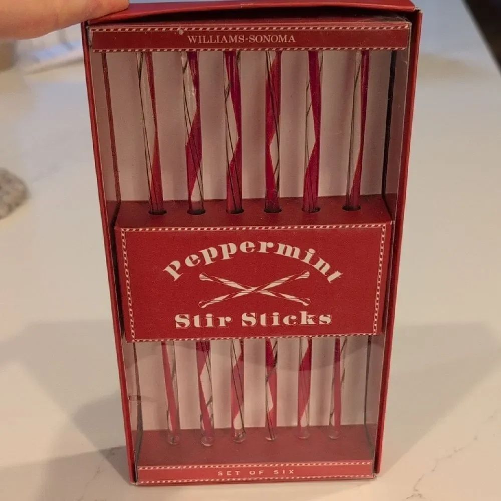 Williams Sonoma Red Swirl Peppermint Glass Stir Sticks Vintage Set Of 6